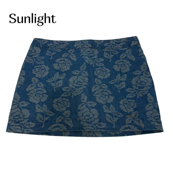 Abercrombie & Fitch Womens Metalic Floral Blue Denim Mini Skirt SZ 10 Lined - Picture 1 of 15